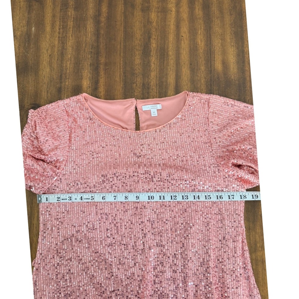 LC Lauren Conrad Pink Peach Sequin Flutter Sleeve Shift Dress Size Medium - Picture 8 of 11